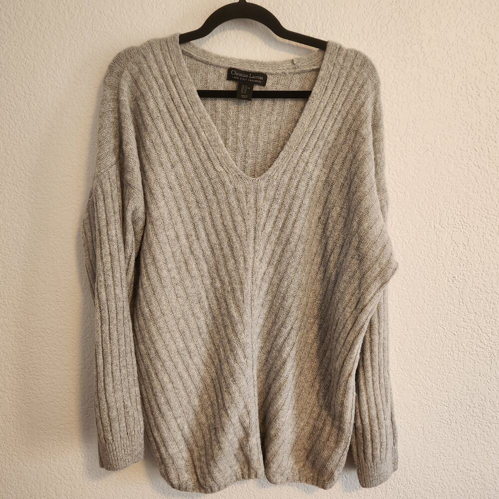 Christian Lacroix Womens Size XL 100% 2Ply Cashmere Gray Long Sleeve Sweater New